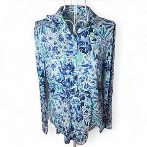 LILLY PULITZER Sea View Button Down Top Size XXS Iris Blue High Maintenance